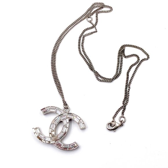 Chanel Silver CC Baguette Crystal Glitter Necklace - Picture 1 of 4